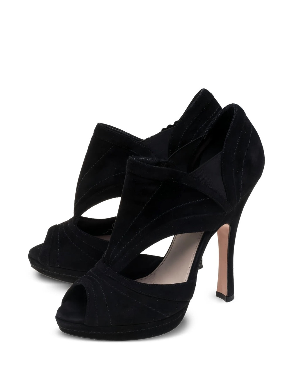Prada Suede Cut Out Peep Toe Heeled Booties - Picture 2 of 15